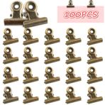 Küçük Bulldog ataşlar, mini metal mandallar, 100 adet metal mektup kelepçesi, 22 mm menteşeli kağıt klips, çok fonksiyonlu bağlayıcı klipsler, fotoğraflar, ofis ve mutfak için (bronz)