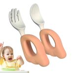 Küçük Çocuk Kaşık Ve Çatal, Çocuk Kaşık Ve Çatal Seti - Erkekler İçin Silikon Bebek Yemek Çatal Bıçak Takımı | Çocuklar İçin Kendi Kendini Besleyen Sütten Kesme Çatal Bıçak Takımı, Smileshiney