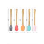 KÜÇÜK EW 5 Parça Mini Silikon Spatula Kaşık Fırça Seti - High Quality - Bambu Saplı