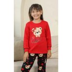 Küçük Sevimli Ayıcık Desenli Kız Çocuk Pijama Takımı - Kırmızı - 10 - 11 Yaş
