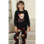 Küçük Sevimli Ayıcık Desenli Kız Çocuk Pijama Takımı - Siyah - 4 - 5 Yaş