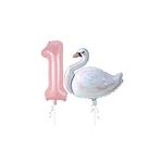 Kuğu Balon Pembe Rakam Folyo Balon Set Yaş 1