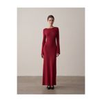 Kuğu Collection Kayık Yaka Uzun Kollu Fit Uzun Elbise Bordo