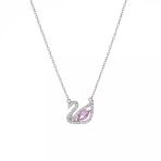 Kuğu Model Pembe Zirkon Taşlı 925 Ayar Gümüş Kadın Kolye