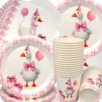 Kuğu parti yemek takımı, Doyomtoy kuğu doğum günü partisi kız doğum günü tabağı, fincan, çocuk doğum günü partisi için peçete, dekorasyon, baby shower 20 misafir