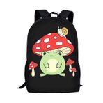 KUIFORTI Çocuklar Çocuk Okul Sırt Çantası 17 inç Bookbags Rahat Seyahat Sırt Çantası Erkek Kız Büyük Kapasiteli Sırt Çantası, Kurbağa Mantar Siyah, One Size