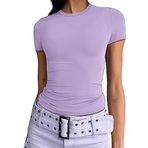 KUKEYIEE Kadın Basic T-Shirt Kısa Kollu Crop Top Casual Y2K Yuvarlak Yaka Üst Giyim Slim Fit Tişört, Mor - 1, M