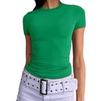 KUKEYIEE Kadın Basic T-Shirt Kısa Kollu Crop Top Casual Y2K Yuvarlak Yaka Üst Giyim Slim Fit Tişört, Yeşil-12., L