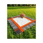 Kuki Concept Piknikopat--150x220 cm turuncu siyah çizgi desen masa & piknik örtüsü ve 2'li minder kılıfı seti