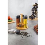 KukiWood Ginger 6'lı Baharatlık Takımı, Ahşap Standlı Yuvarlak 6'lı Baharatlık Seti