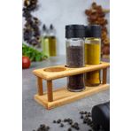 KukiWood Jasmine 3'lü Baharatlık Takımı, Ahşap Standlı 3'lü Baharatlık Seti
