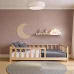 Kukka KFB610 Doğal Ahşap Montessori Çocuk Karyolası – 80X160 cm Yer Yatağı, Kenar Korumalı, Masif Çam - 80 X 160