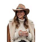Külah Deri Şeritli Turkuaz Taşlı Bohem Kovboy Şapka,Camel Tek Ebat
