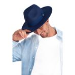 Külah Erkek Fedora Panama Keçe Fötr Şapka,Koyu Lacivert Tek Ebat