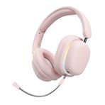 Kulak Üstü Bluetooth Kulaklık, Çıkarılabilir Gürültü Önleyici Mikrofonlu RGB Kablosuz Kulaklık, 3D Stereo Müzik Kulaklık Oyun Kulaklığı Çift Bağlantılı iPhone/Samsung/iPad/PC için (Pembe)