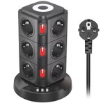 Kule Tipi 12 Li Çoklu Priz 3 Usb Hızlı Şarj Anahtarlı Akım Korumalı Masa Üstü Tower Priz 2 m