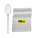 Kullan At Lüks Sert Plastik Şeffaf Kaşık (1Pk - 100 Adet)