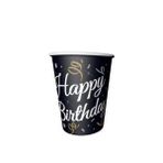 Kullan At Market Karton Happy Birthday Baskılı Bardak Siyah Renk 7,5cm x 9cm 200cc 8 Adet