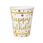 Kullan At Market Metalik Altın Happy Birthday Baskılı Beyaz Karton Bardak 8oz 6'lı