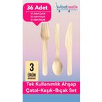 Kullanatsepetim Kullan At Ahşap Tahta Kaşık Çatal Bıçak Set 36 Lı( 12 Çatal 12 Kaşık 12 Bıçak)