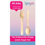 Kullanatsepetim Kullan At Ahşap Tahta Kaşık Çatal Bıçak Set 48 Adet ( 24 Çatal 24 Kaşık)