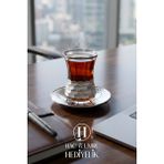 Kulplu Platin Çay Bardak Seti | 6 Kişilik Çay Takımı | Petek Desenli Platin Işlemeli Lüks Çay Takımı | Kulplu Cam Çay Bardağı Takımı