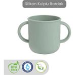 Kulplu Silikon Bardak - Çift Kulplu Sililkon Bebek Bardağı Yeşil