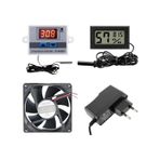 Kuluçka Makinesi Seti - 4 Parça - W3001 Termostat 220v - Isı Nem Ölçer - 12v Adaptör - 80x80 12v Fan-4930