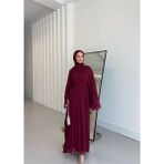 Kulvar Trend 5730 Kolu Volanlı Pelerinli Şifon Elbise - Bordo - Standart