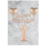 Kum Beji Kalp Happy Bırthday Rakam Folyo Balon Seti Yaş 1