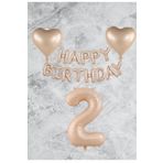 Kum Beji Kalp Happy Bırthday Rakam Folyo Balon Seti Yaş 2