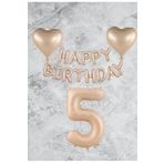 Kum Beji Kalp Happy Bırthday Rakam Folyo Balon Seti Yaş 5