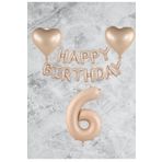 Kum Beji Kalp Happy Bırthday Rakam Folyo Balon Seti Yaş 6