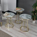Kum Saati Sehpa Gold Metal Beyaz Mermer Cam