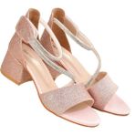 Kum Simli Günlük Kız Çocuk 4 cm Topuklu Sandalet Abiye Ayakkabı - Pembe