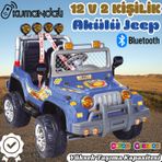 Kumandalı Çift Kişilik Mega Akülü Araba Mavi - 12 Volt İki Kişilik Akülü Araba Akülü JEEP - Mega Off