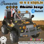 Kumandalı Çift Kişilik Mega Akülü Araba Siyah - 12 Volt İki Kişilik Akülü Araba Akülü Jeep - Mega Off Road Turbo Jeep