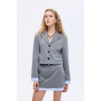 Kumaş Garnili Cep Detaylı Crop Blazer Ceket Gri