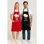 Kumaş Mutfak Önlüğü Seti 2'li Leke Tutmaz Su Itici %65 Pamuk %35 Polyester Kadın - Erkek Chef Şef Önlük - 60 x 75 cm - Kırmızı - Siyah