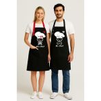 Kumaş Mutfak Önlüğü Seti 2'li Leke Tutmaz Su Itici %65 Pamuk %35 Polyester Kadın - Erkek Chef Şef Önlük - 60 x 75 cm - Siyah