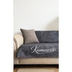 Kumaşçıtr Kaymaz Tabanlı Lüks Kadife Koltuk Kanepe Çekyat Örtüsü - Konforlu Antrasit Damar Desenli - 170 x 210 cm