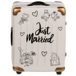 Kumbara, gelin ve damat, para hediyesi, hediye fikri, düğün hediyesi, tekerlekli valiz, »Just Married« seramik