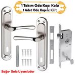Kumru Nikel Saten Oda Kapi Kolu + Hok Er-40 Ekstra Gomme Kilit Ic Kapi Oda Kilidi Rulmanli Koseli 40 Mm Takim