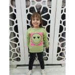 Kumrunun Dünyası Kız Çocuk Şardonlu Desenli Sweatshirt -Sweat (Kalıbı Dar) - Açık Yeşil - Pembe - 2 Yaş