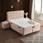 KUMSHOME Aspendos Tek Kişilik Ultra Full Ortopedik Yaylı Yatak + Baza + Başlık 3'lü Set - Krem - 100 x 200 cm