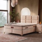 KUMSHOME Carıa Tek Kişilik Ultra Full Ortopedik Pedli Yaylı Yatak + Baza + Başlık 3'lü Set - Açık Bej - 90 x 190 cm