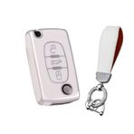 KUNIO Araba anahtarı kılıfı anahtar kılıfı Peugeot 207 307 307S 308 406 407 607 için uygundur Citroen C5 C6 C7 C8 Picasso C-Crosser TPU anahtarlık anahtar kılıfı 3 tuşlu beyaz