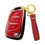 KUNIO Araba anahtarı kılıfı Citroen C3 C4 C5 DS4 C2 C8 için uygundur Peugeot 307 308 207 3008 5008 807 TPU kılıf anahtarlık, Kırmızı, 3 Tasten
