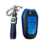 KUNIO Araba anahtarı kılıfı, Peugeot 308 408 508 208 2008 3008 4008 5008 Citroen Grand C4 Picasso C4L C6 C3-XR için uygun aksesuar TPU anahtarlık, uzaktan kumanda kılıfı, 3 tuşlu mavi