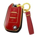 KUNIO Araba anahtarı kılıfı Peugeot 5008 208 308 için uygundur Citroen C3 C4 Cactu koruma Opel Crossland X Zafira Corsa F Grandland TPU kılıf anahtarlık, Kırmızı, Klapp 3 Tasten